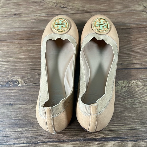 Tory Burch Caroline 2 Ballet Flats Tan Leather Slip-Ok Shoes Women’s Size 7 - Picture 4 of 9